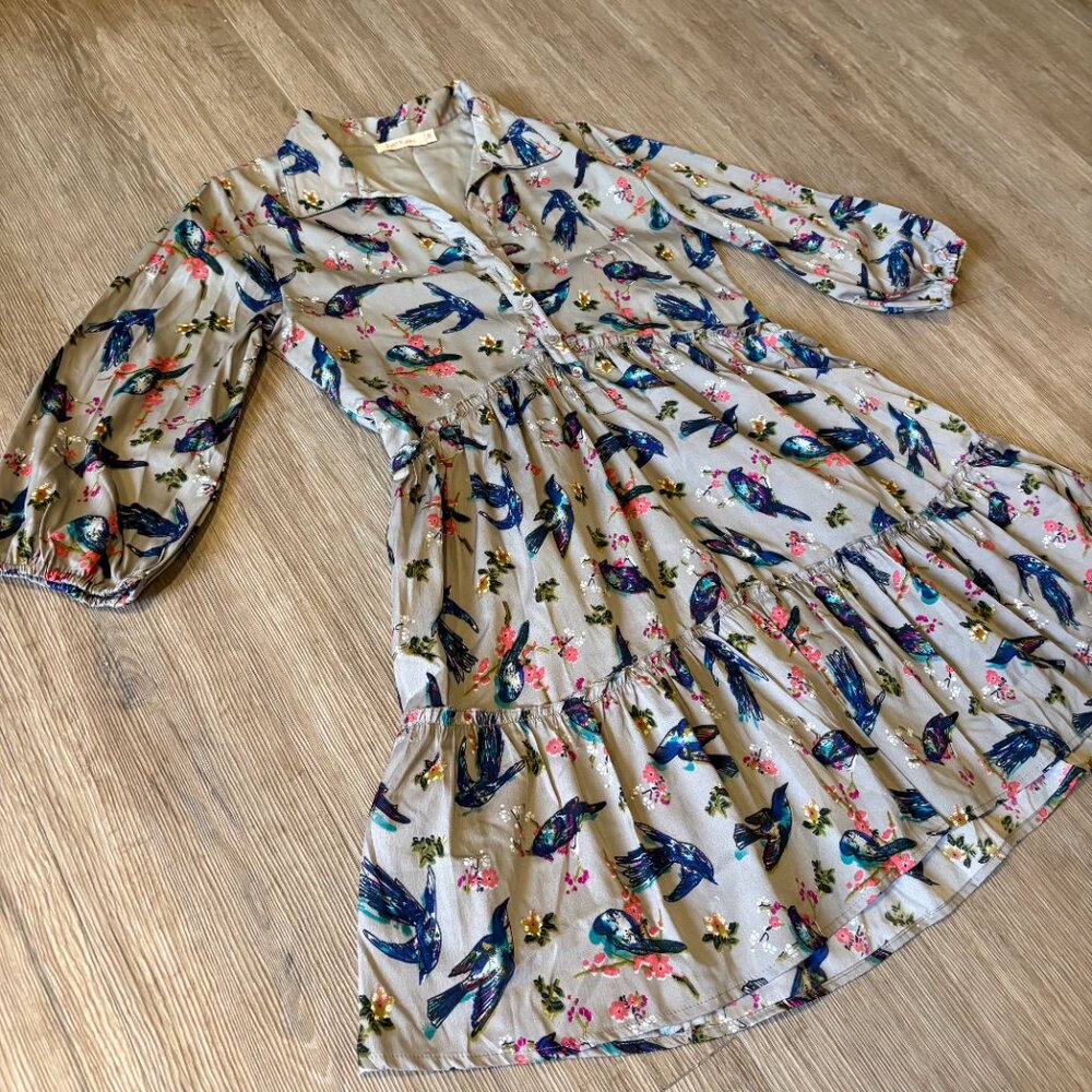 JUST FUNKY Bird & Floral Print Dress - Size M - Picture 4 of 6